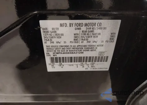 2022 Ford Edge Titanium из США, поврежденный, VIN 2FMPK4K9XNBA31298